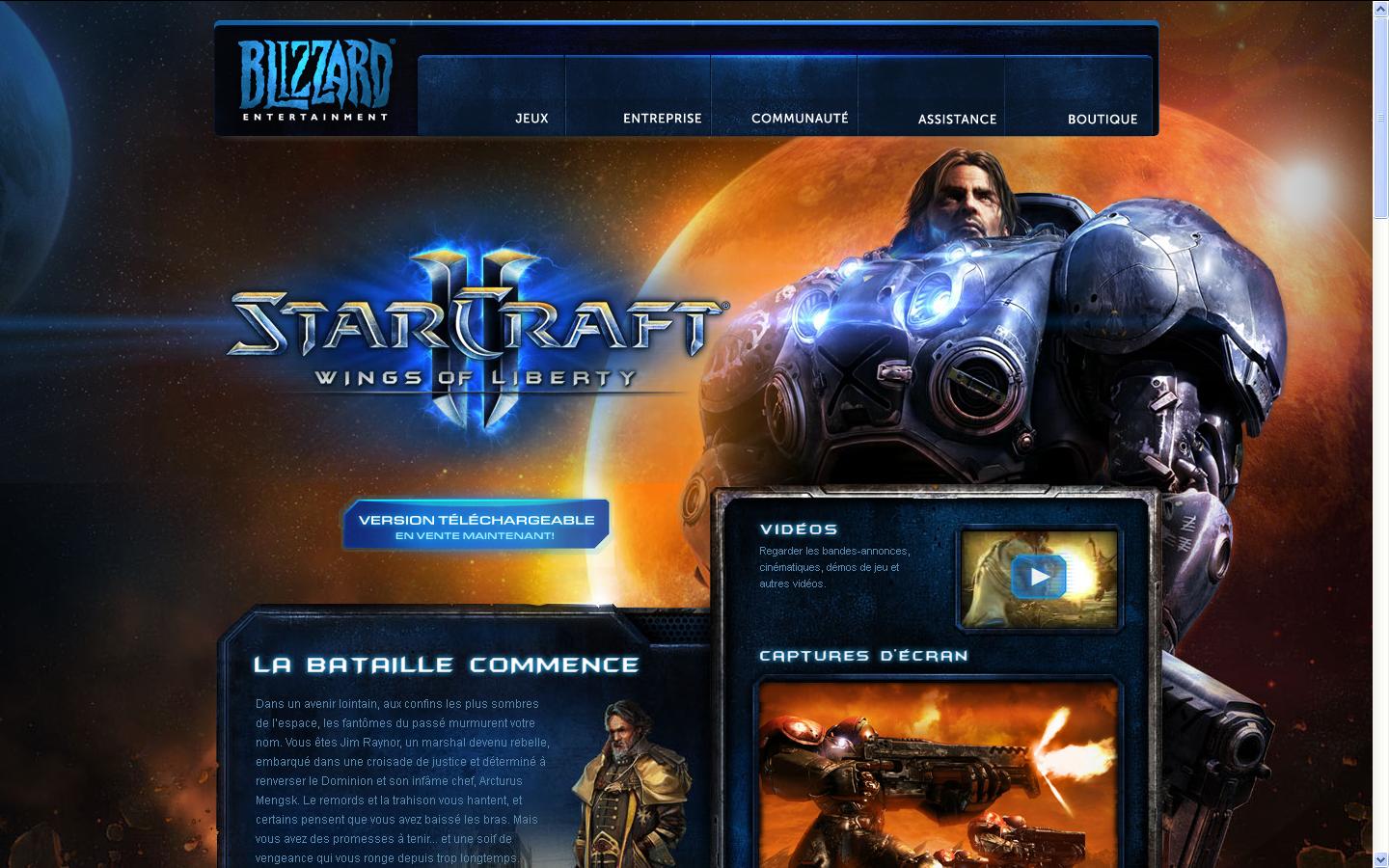 jeu video StarCraft sur le site internet blizzard